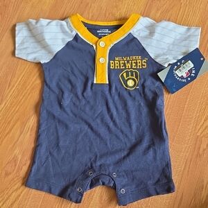 MLB Milwuakee Brewers Baby Romper 3-6 Months NWT Short Sleeve Shorts Navy Gold